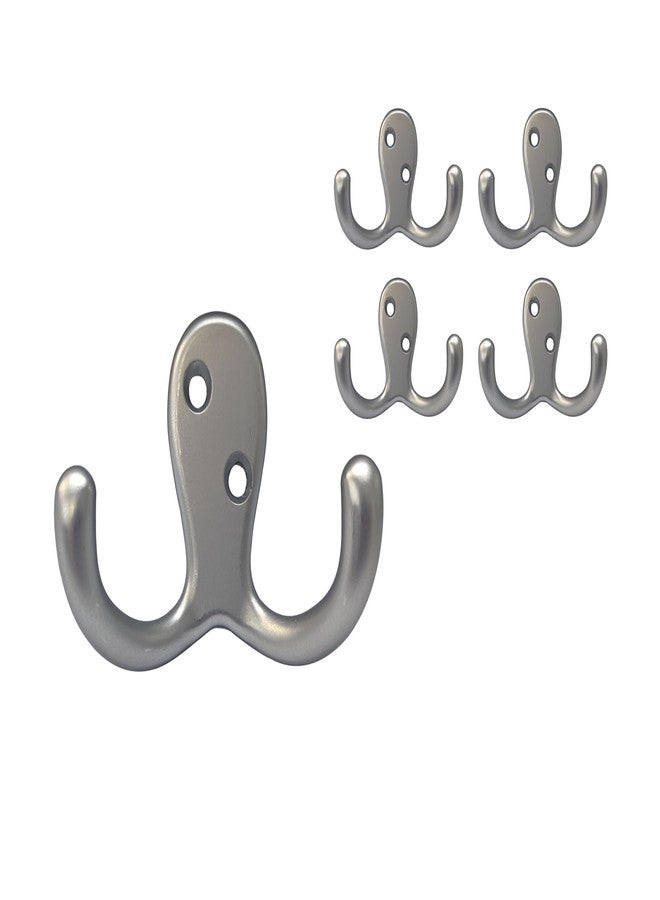 QCAA Premium Double Robe Hook, 2-3/4", Zinc Die Cast, Satin Matte Nickel, Made in Taiwan, 5 Pack - Image 1