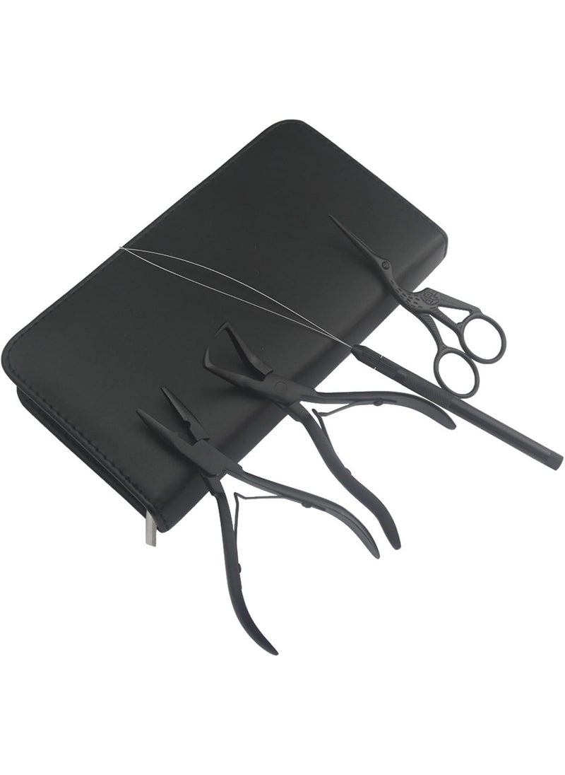 TOPWAYS Hair Extension Beading Tool Kit Hair Extensions Micro Link Bead Closer and Remover Pliers and Cutting Scissors Set Link Micro Ring Loop Needle Pulling Hook Threader Wire for Silicone RingsBlack 