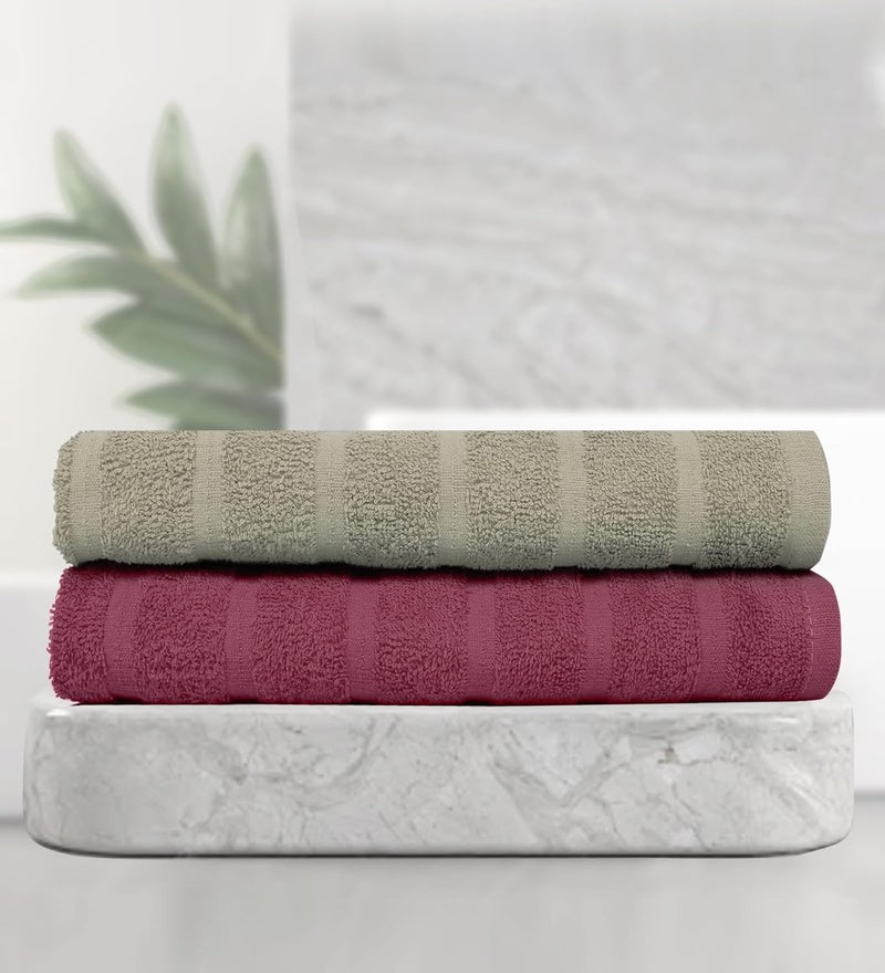 Divine Casa 100 Cotton 250 GSM Quick Dry Bath Towel Highly Absorbent Super Soft Lightweight Towel Size 70 x 140 cm Ash and Burgundy Pack of 2