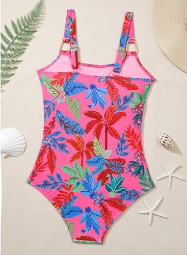 Herseas Women's Metal Ring Wide Straps U Neck One Piece Swimsuit Floral Print Tummy Control Cute Bathing Suit Moderate Coverage Vacation Clothes for Teens Large - Image 5