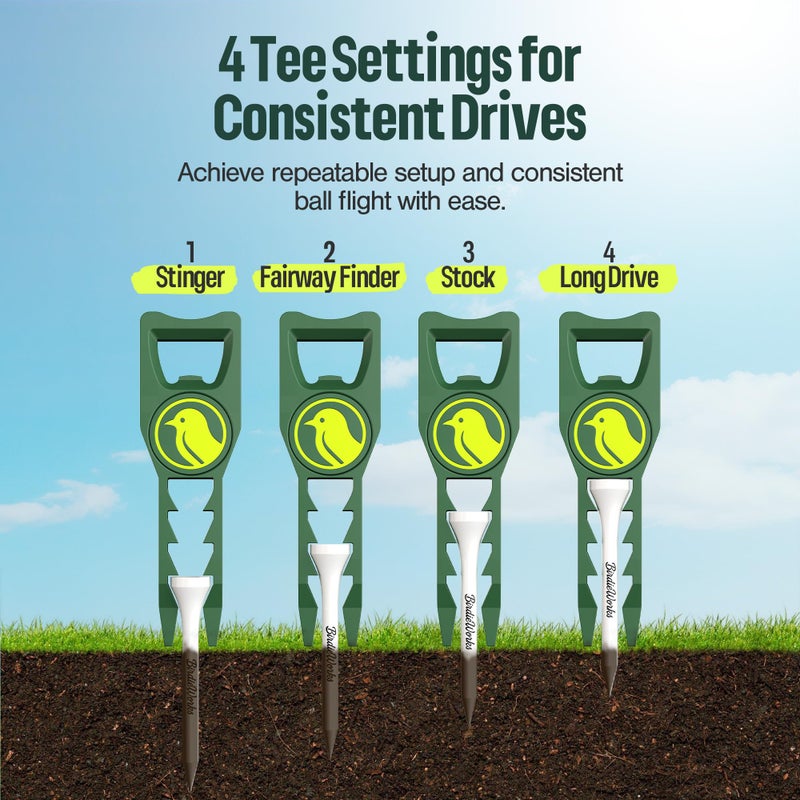 BirdieWorks 7-in-1 Metal Golf Divot Tool with Magnetic Ball Marker - Tee Height Setter, Bottle Opener, Groove Cleaner, Putting Alignment, Club Tee - Durable Green Accessory Gift for Men & Women - Image 3