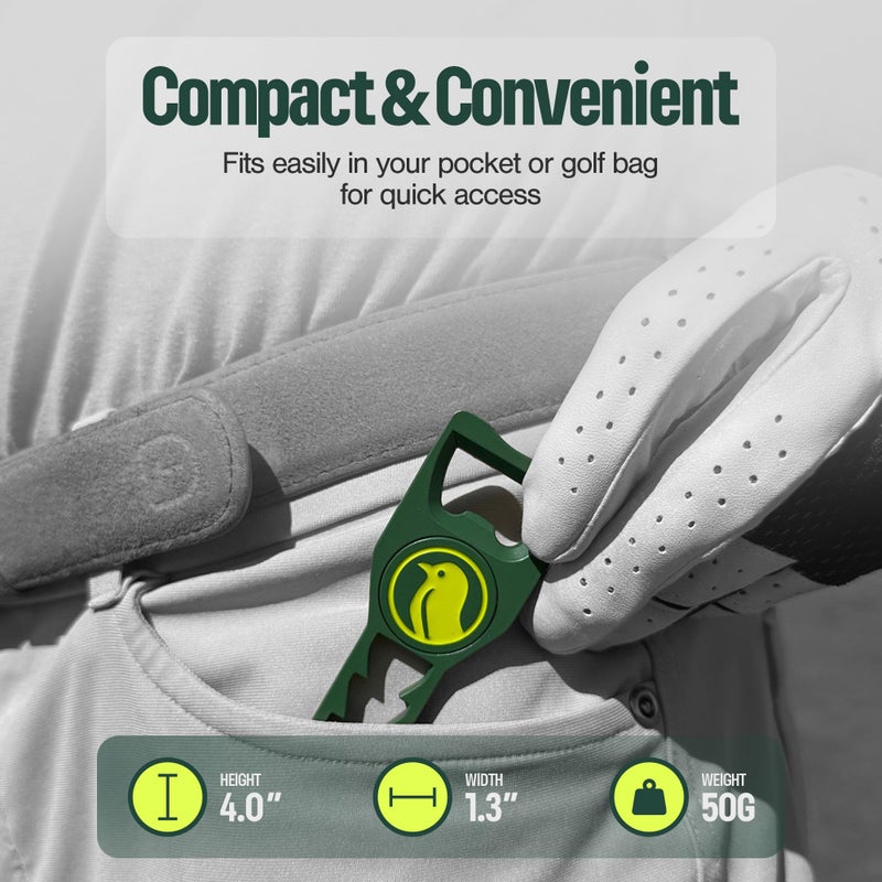 BirdieWorks 7-in-1 Metal Golf Divot Tool with Magnetic Ball Marker - Tee Height Setter, Bottle Opener, Groove Cleaner, Putting Alignment, Club Tee - Durable Green Accessory Gift for Men & Women - Image 4