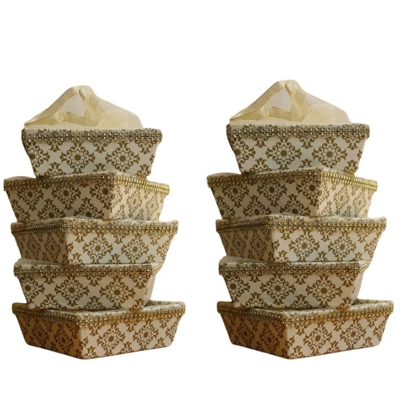 SCISSORS CRAFT Printed Hardboard Gift Hamper with Golden Net Pack of 5 6x6x2 - Image 4