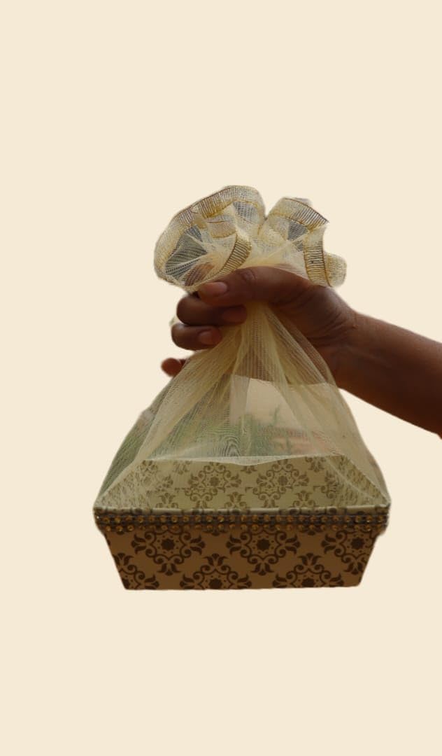 SCISSORS CRAFT Printed Hardboard Gift Hamper with Golden Net Pack of 5 6x6x2 - Image 2