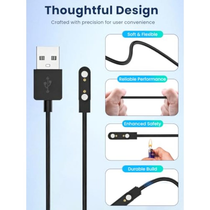 2Pcs Charger Cable for ganopterygon TK09 1.83inch Smartwatch Durable Black Charging Cord with Protective Design, Includes USB-C Adapter for Convenient Power Connection - Image 4
