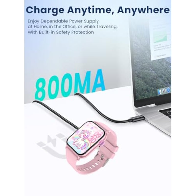 2Pcs Charger Cable for ganopterygon TK09 1.83inch Smartwatch Durable Black Charging Cord with Protective Design, Includes USB-C Adapter for Convenient Power Connection - Image 5