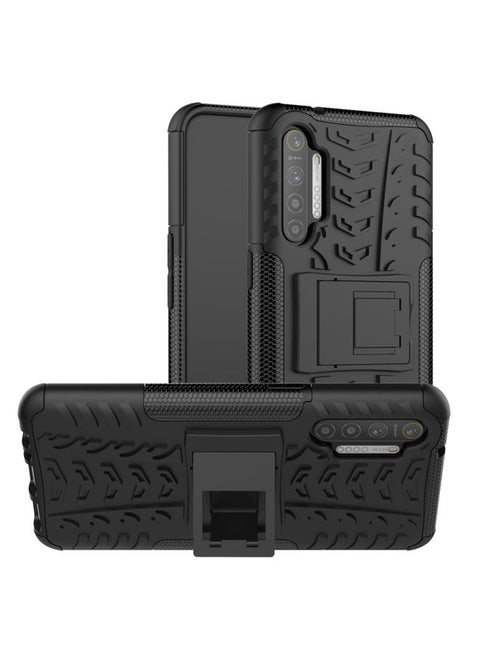 Case Cover For Realme XT Tire Texture Shockproof TPU+PC Protective Case with Holder Black
