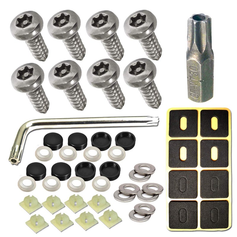 ZXFOOG Stainless Steel License Plate Screws- Rustproof Plate Screws for Fastening Front or Rear Plate Frame Holder, License Plate Security Screw with Black Caps (Anti-Theft Self Tapping Screws) - Image 1
