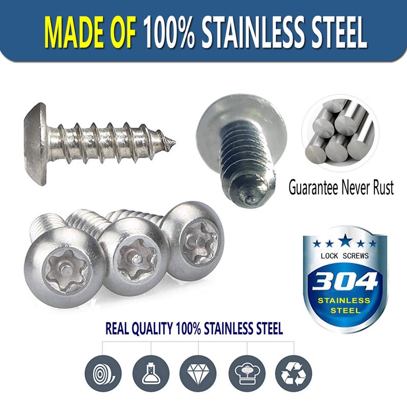 ZXFOOG Stainless Steel License Plate Screws- Rustproof Plate Screws for Fastening Front or Rear Plate Frame Holder, License Plate Security Screw with Black Caps (Anti-Theft Self Tapping Screws) - Image 2