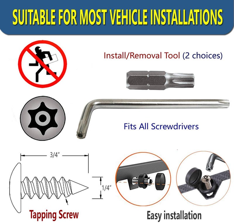 ZXFOOG Stainless Steel License Plate Screws- Rustproof Plate Screws for Fastening Front or Rear Plate Frame Holder, License Plate Security Screw with Black Caps (Anti-Theft Self Tapping Screws) - Image 5