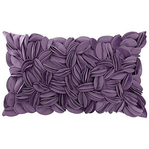 KINGROSE Hand Crafted Stereo Flower Throw Pillow Cover Rectangular Cushion Cover Soft Pillow Case for Sofa Couch Chair Bed Living Room Office 12 x 20 Inches Velvet Purple - Image 1
