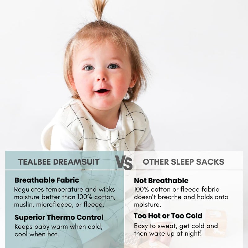 Tealbee Dreamsuit Toddler Sleep Sack with Feet â€“ Walker Sleep Bag with Legs, Rayon made from Bamboo, Summer 0.8 TOG, 2-Way Zipper, 12m-2T - Checkered - Image 3
