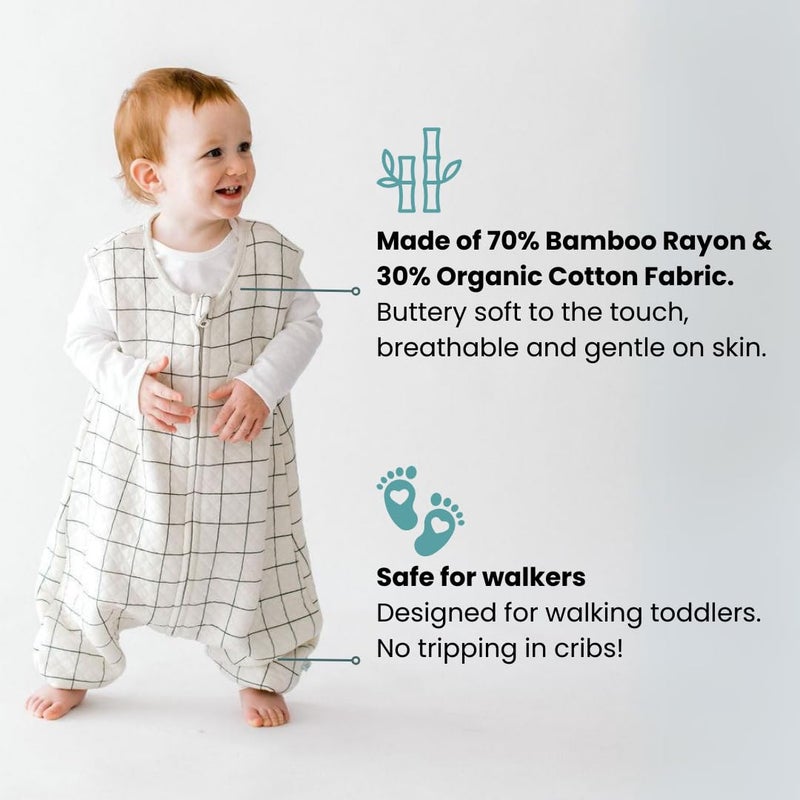 Tealbee Dreamsuit Toddler Sleep Sack with Feet â€“ Walker Sleep Bag with Legs, Rayon made from Bamboo, Summer 0.8 TOG, 2-Way Zipper, 12m-2T - Checkered - Image 2