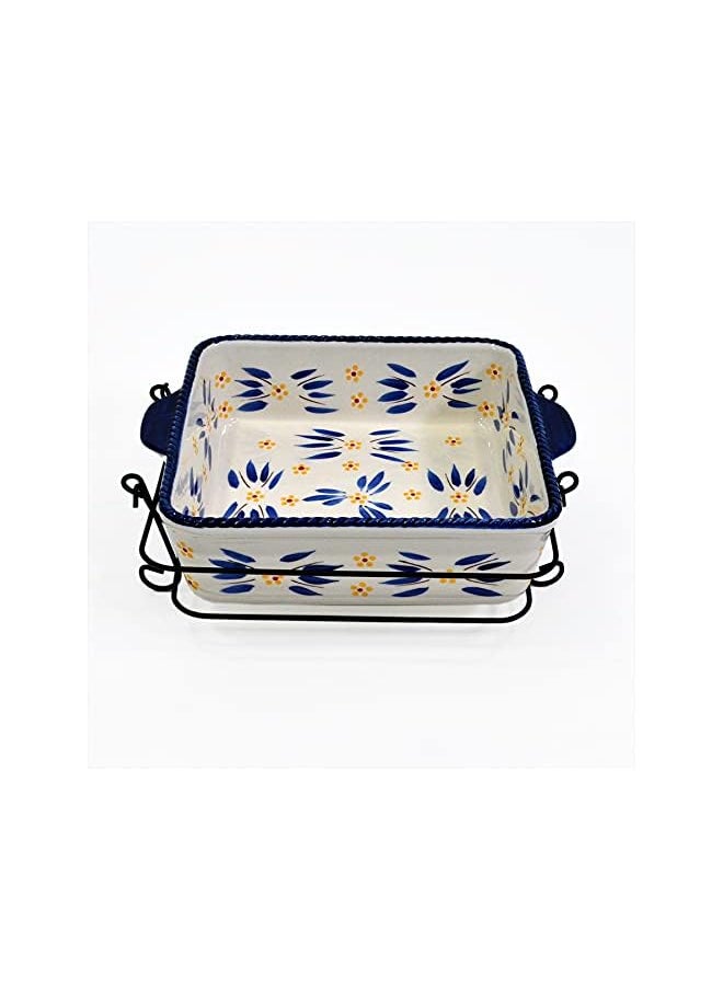 Temp-tations - Old World Bakeware Set,Take Baker Square Bakers with Tote Bag-Blue - Image 1