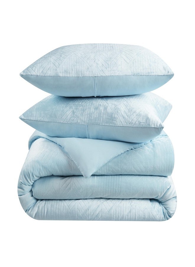 NINE WEST طقم لحاف كينغ من نين ويست من المخمل المحفور 3 قطع باللون الأزرق الفاتح - Image 4