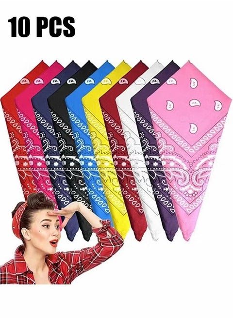 Paisley Print Bandanas Multi-Purpose Assorted Cowboy Bandanas Unisex Head Wrap Scarf Wristband for Adults and Kids 22x22 inch (10 Pcs)
