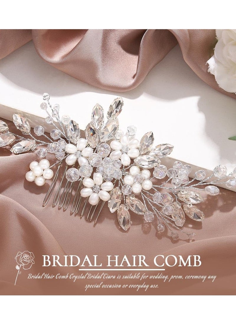 JAKAWIN JAKAWIN Bride Wedding Hair Comb Pearl Flower Hair Piece Rhinestone Bridal Hair Accessories for Women HC034 (Silver)  - Image 4