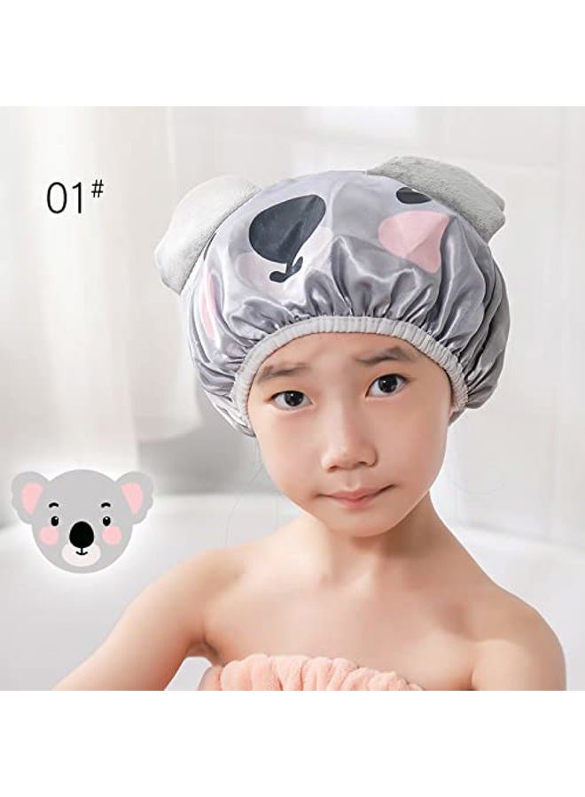 Foyadi Bath Reusable Shower Caps Designed for Baby, Kids, Children,Long/Thick Hair, Cute, Waterproof, Cartoon Animal, Double Layer Bathing Hat for Boys, Girls, Women(Yellow Chicken; Cute Kaola) - Image 2
