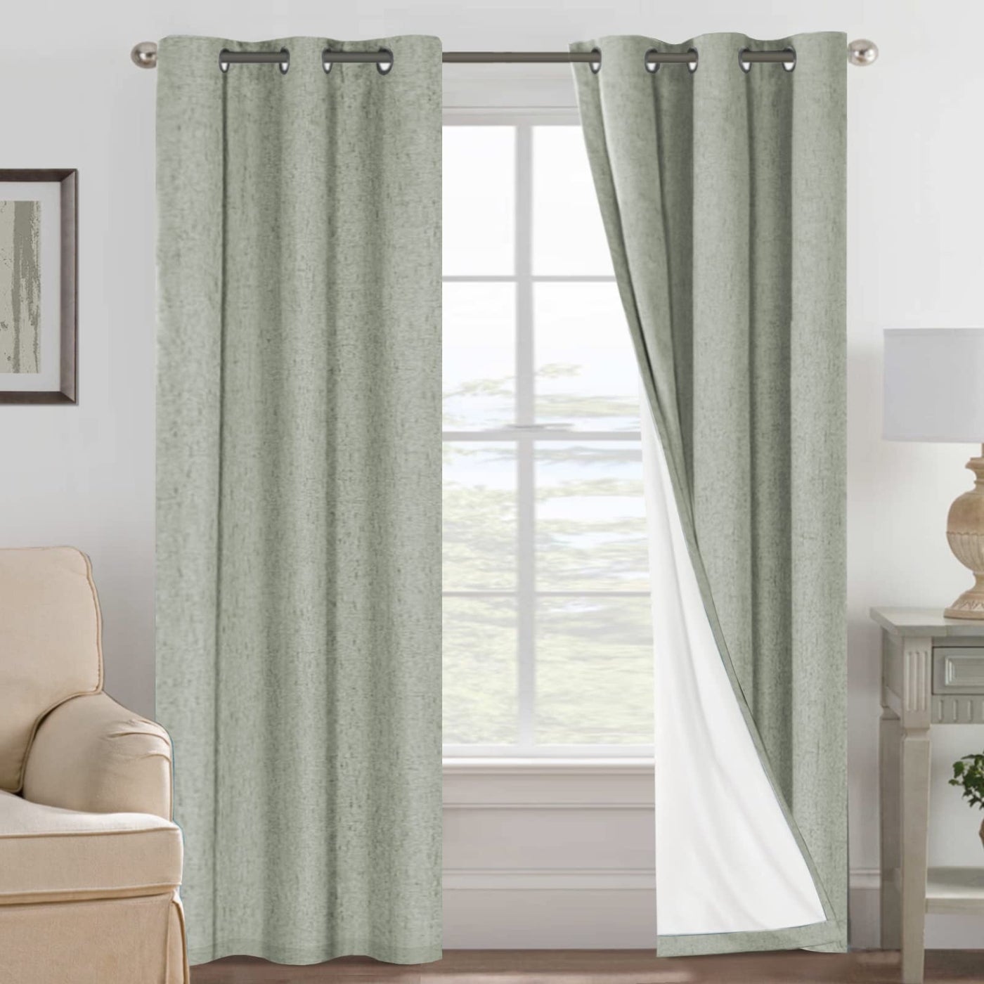 H.VERSAILTEX HVERSAILTEX Primitive Linen Curtains 100 Blackout Curtain Drapes Burlap Fabric Curtains with White Thermal Insulated Liner Grommet Top Drapes Living RoomBedroom 2 Panels 42 x 84 Inch Sage