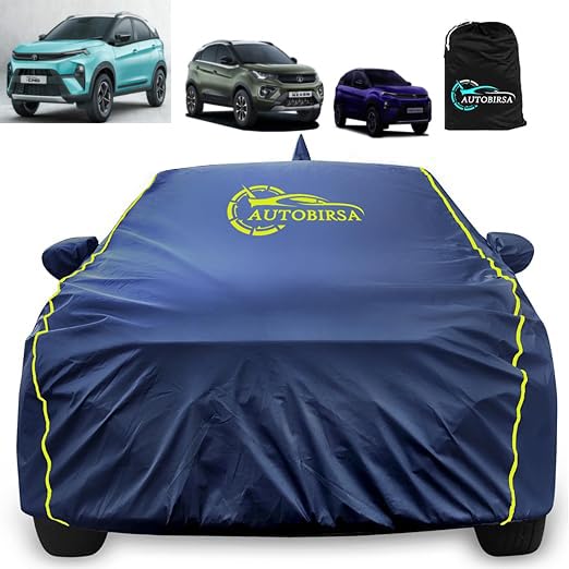 Autobirsa Waterproof Car Body Cover for Tata NEXON 100% All Weather Proof with Mirror & Antenna Packet & Full Bottom Elistic, Triple Stitching with 100% Nail Proof Cover Navy Blue - Image 1