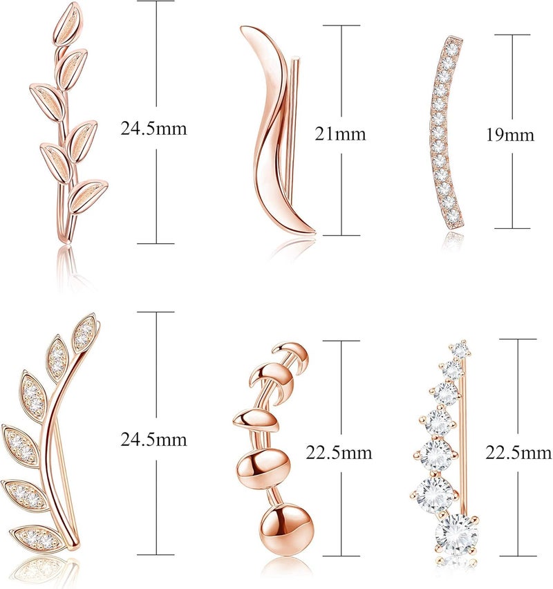Finrezio 6Pairs Ear Cuffs Climber Hoop Earring CZ Arrow Crawler Stud Earring Jacket for Women - Image 2