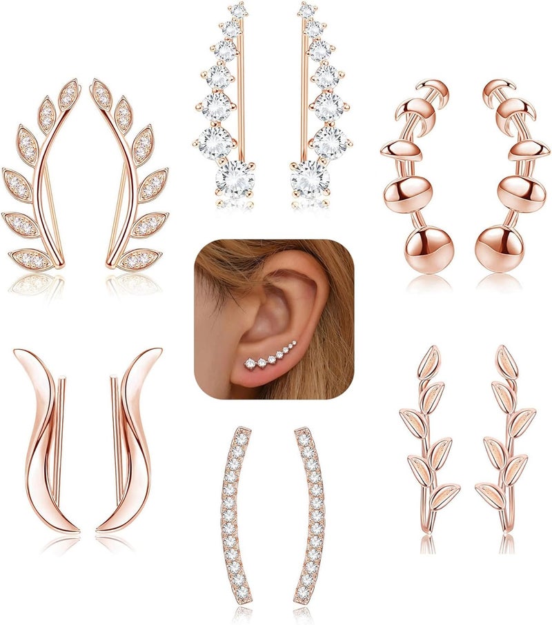 Finrezio 6Pairs Ear Cuffs Climber Hoop Earring CZ Arrow Crawler Stud Earring Jacket for Women - Image 1