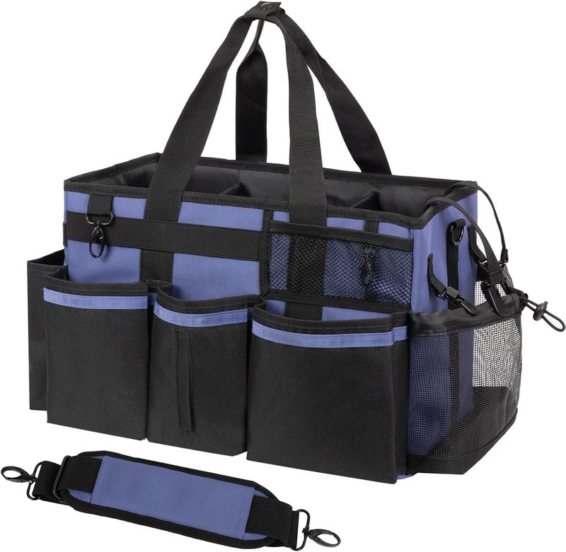 SCAVATA Wearable Cleaning Caddy, Cleaning Caddy Supplies Organizer with Handle & Shoulder Straps for Housekeepers, Under Sink & Car Cleaning Tool Organizers Bag with 4 Foldable Divider (CeruleanBlue) - Image 1