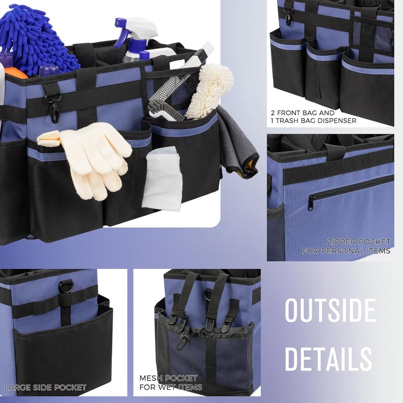SCAVATA Wearable Cleaning Caddy, Cleaning Caddy Supplies Organizer with Handle & Shoulder Straps for Housekeepers, Under Sink & Car Cleaning Tool Organizers Bag with 4 Foldable Divider (CeruleanBlue) - Image 3