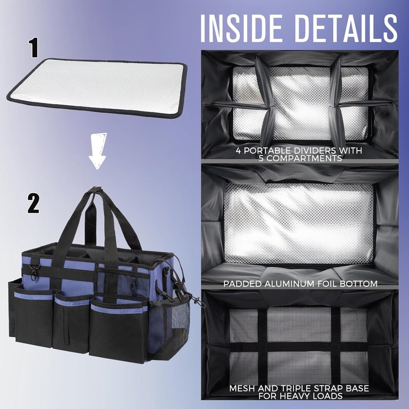SCAVATA Wearable Cleaning Caddy, Cleaning Caddy Supplies Organizer with Handle & Shoulder Straps for Housekeepers, Under Sink & Car Cleaning Tool Organizers Bag with 4 Foldable Divider (CeruleanBlue) - Image 4