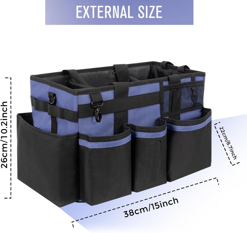 SCAVATA Wearable Cleaning Caddy, Cleaning Caddy Supplies Organizer with Handle & Shoulder Straps for Housekeepers, Under Sink & Car Cleaning Tool Organizers Bag with 4 Foldable Divider (CeruleanBlue) - Image 5
