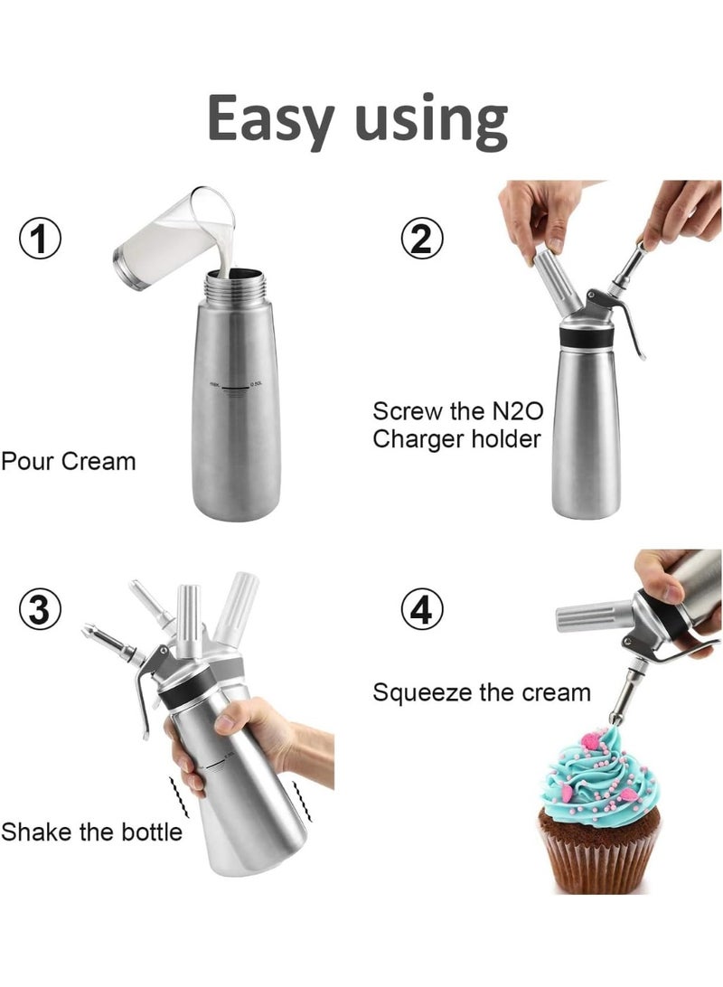 500ml Aluminum Whipped Cream Maker – Durable Cream Dispenser for Professional Cooking and Baking – Made from High-Quality Aluminum for Long-Lasting Strength and Lightweight Use – Includes Multiple Decorating Nozzles for Easy Dessert and Drink Topping – Perfect Tool for Making Whipped Cream, Mousses, and Sauces at Home or in Bakeries - Image 2