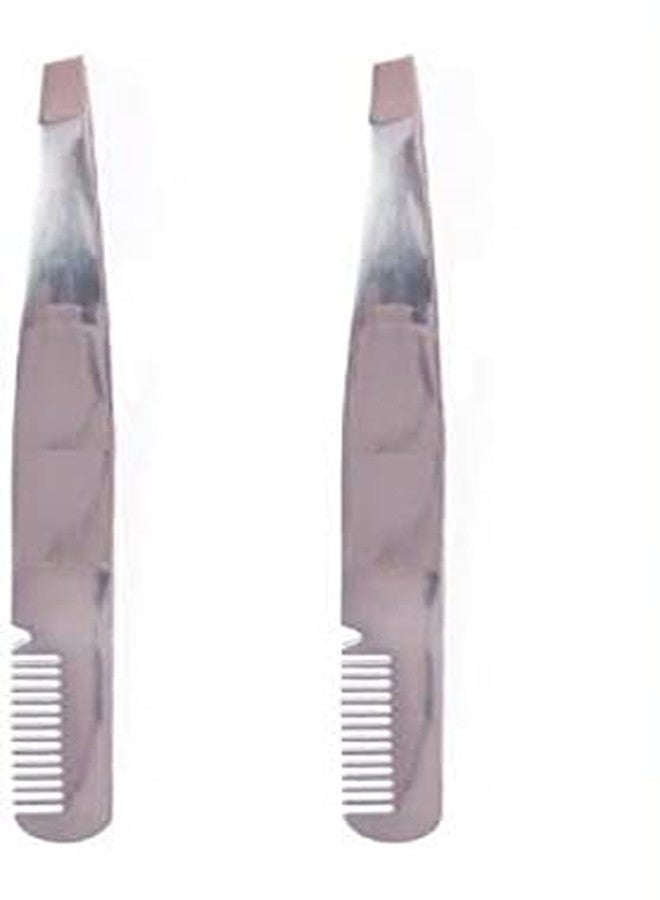 Elecsera Slant Tip Tweezer For Hair Removal, Eyebrows & Upper Lips With Eyebrow Comb Pack of 2 - Image 1