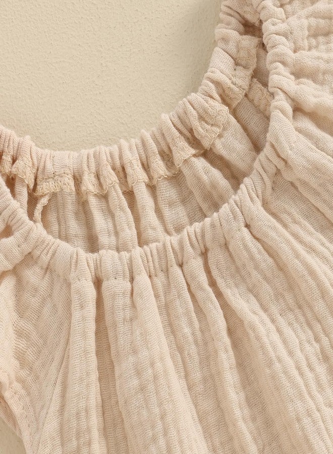 Mubineo Baby Girl Boy Summer Cotton Linen Romper Clothes Basic Plain Ruffle Sleeveless Comfy Rompers Newborn Tops (Beige, 0-3 Months) - Image 5