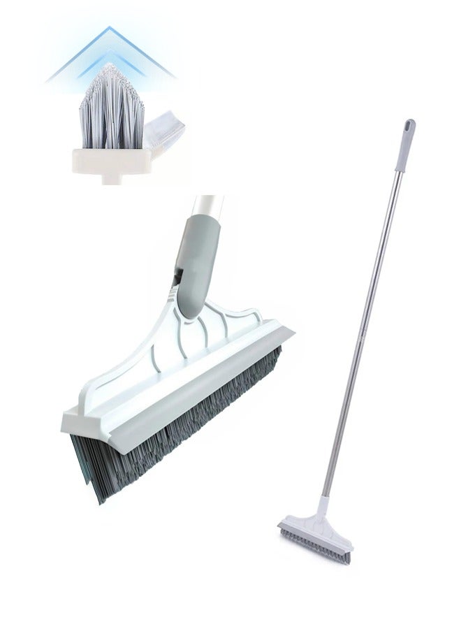 3-in-1 Floor Brush Broom with Long Handle & Silicone Scraper, 180° Rotating Scrub Brush for Wall and Floor Cleaning, Stiff Bristles & 100cm No-Bend Handle, Rustproof & Space-Saving Shower Scrubber White - Image 1