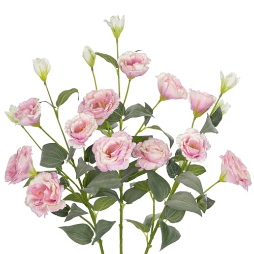 Hollyone 345 Pink Artificial Flowers Silk Fake Flower 3Pcs Eustoma Lisianthus Flowers with Long Stem Faux Flowers Arrangement Branch with 4 Heads for DIY Wedding Party Centerpiece Bouquet Table Home Decor - Image 1