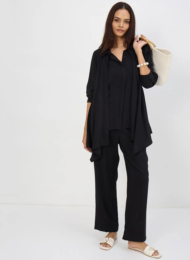 Femmella  Women Black Asymmetric Top with Trousers Co-Ords for Women | Best Price UAE