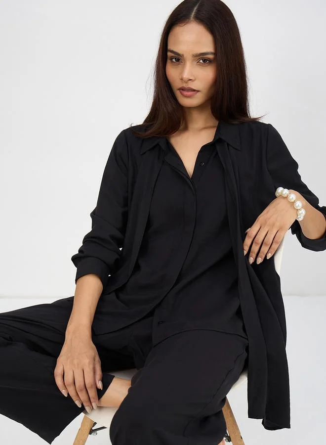 Femmella  Women Black Asymmetric Top with Trousers Co-Ords for Women | Best Price UAE