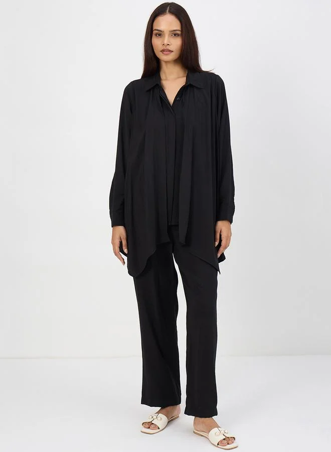 فيميلا طقم بلوزة بياقة غير متماثلة وبنطال