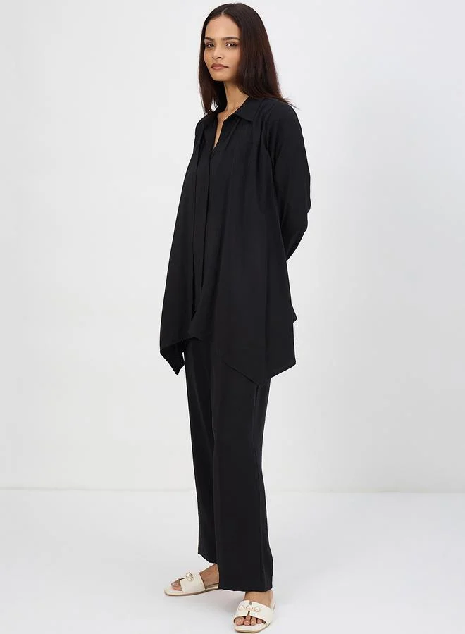 Femmella  Women Black Asymmetric Top with Trousers Co-Ords for Women | Best Price UAE
