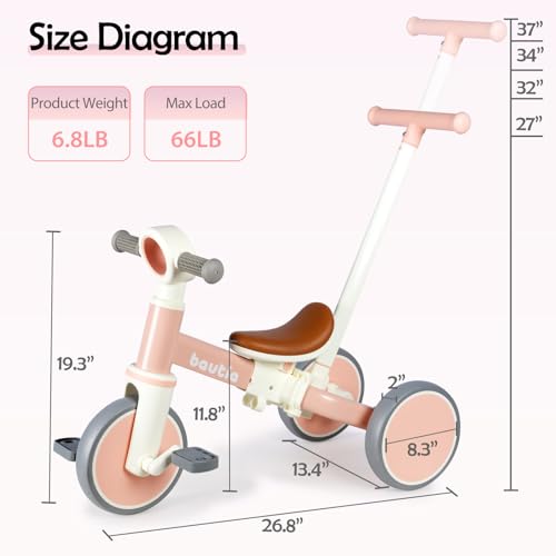 Bautia Kids Tricycle for Toddlers 13 with Push Handle 5 in 1 Baby Balance Bike Toy for 14 Years Old Boys Girls Gift with Removable Pedals No Parent Steering Version - Image 5