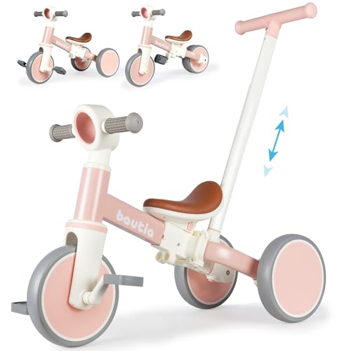 Bautia Kids Tricycle for Toddlers 13 with Push Handle 5 in 1 Baby Balance Bike Toy for 14 Years Old Boys Girls Gift with Removable Pedals No Parent Steering Version - Image 1