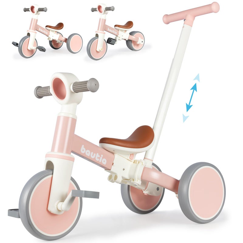 Bautia Kids Tricycle for Toddlers 13 with Push Handle 5 in 1 Baby Balance Bike Toy for 14 Years Old Boys Girls Gift with Removable Pedals No Parent Steering Version - Image 2