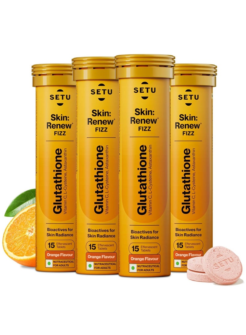 SETU skin renew glutathione tablets for glowing skin 60 effervescent tablets with 500mg l glutathione and vitamin c antioxidant and skin glow supplement orange pack of 4  - Image 1