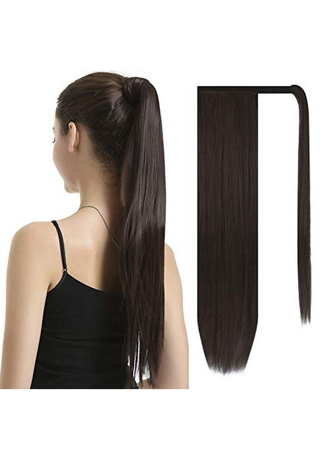 BARSDAR 26 Inch Ponytail Extension Long Straight Wrap Around Clip In Synthetic Fiber Hair For Women Darkest Brown - Image 1