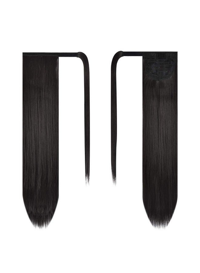 BARSDAR 26 Inch Ponytail Extension Long Straight Wrap Around Clip In Synthetic Fiber Hair For Women Darkest Brown - Image 3