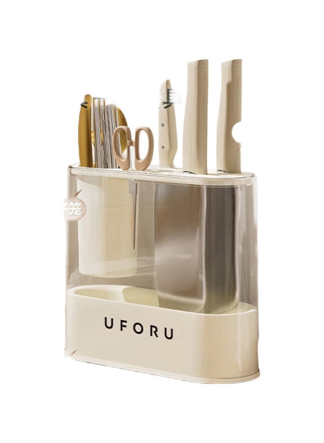 MAX COOK Maxcook Knife Holder, Kitchen Storage Rack, Draining Rack, Chopstick Holder, Storage Rack, Countertop Rack, Cream White Mczw9166 - Image 1