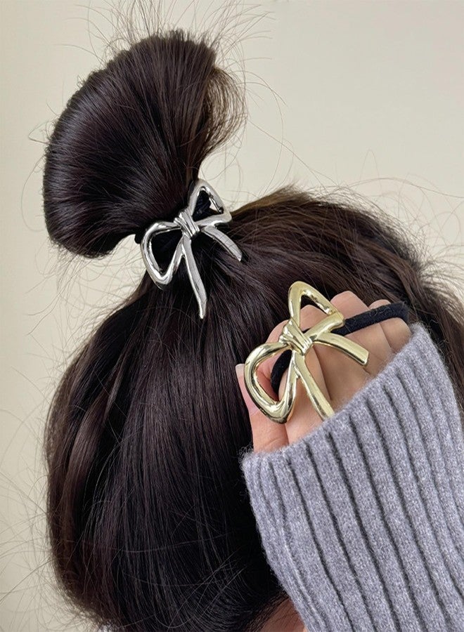 DIUEWOW 4PCS Metal Heart Hair Tie Metal Bow Gold & Silver Metal Elastic Hair Ties Small Rubber Hair Bands Hair Elastic Scrunchies Elegant Hair Ropes Valentine Hair Accessories for Women and Girls - Image 3