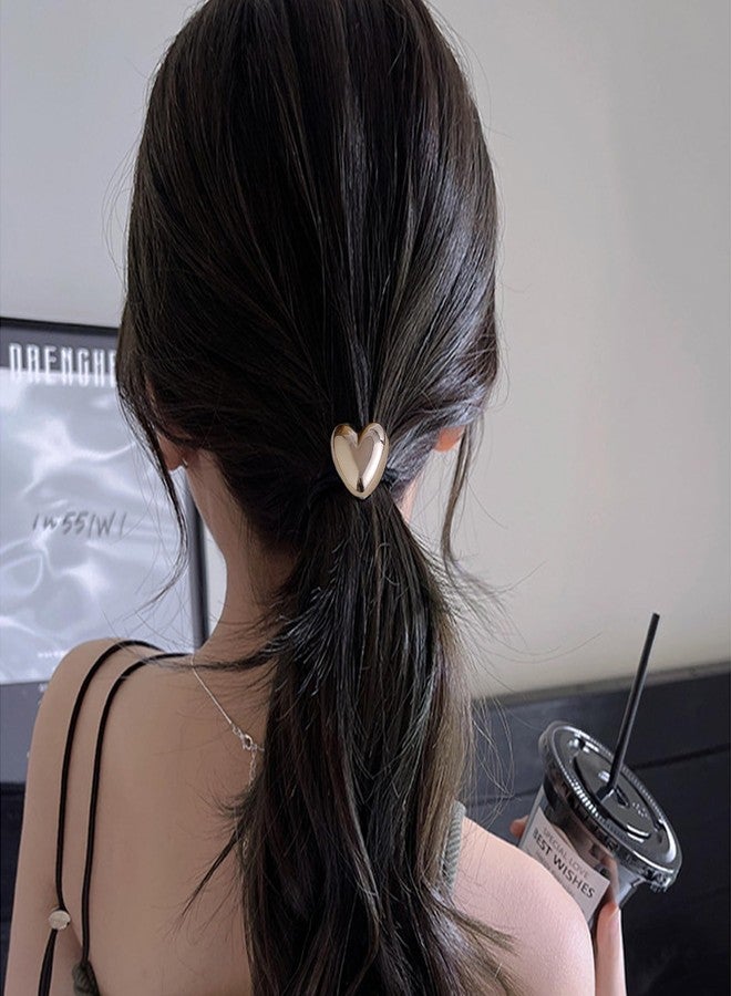 DIUEWOW 4PCS Metal Heart Hair Tie Metal Bow Gold & Silver Metal Elastic Hair Ties Small Rubber Hair Bands Hair Elastic Scrunchies Elegant Hair Ropes Valentine Hair Accessories for Women and Girls - Image 5