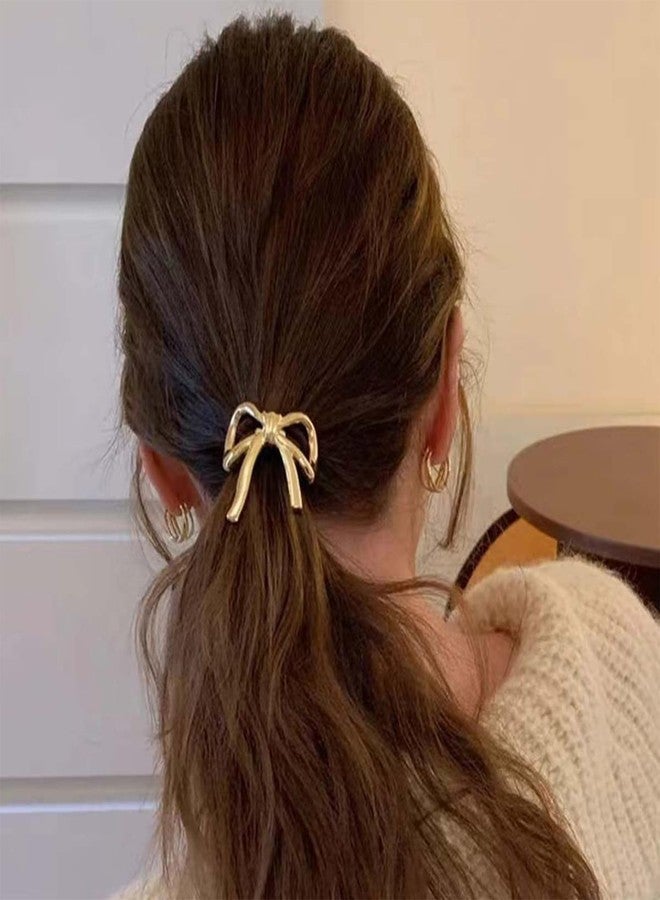 DIUEWOW 4PCS Metal Heart Hair Tie Metal Bow Gold & Silver Metal Elastic Hair Ties Small Rubber Hair Bands Hair Elastic Scrunchies Elegant Hair Ropes Valentine Hair Accessories for Women and Girls - Image 4