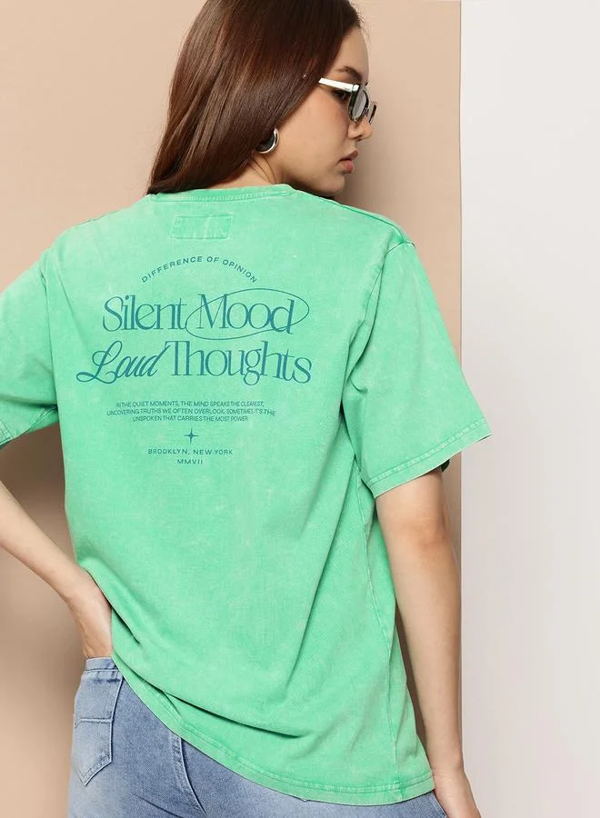 Difference of Opinion Women Oversized Washed Printed T-Shirt